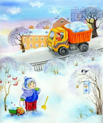 Картинка уборка снега в детском саду. Познавательные иллюстрации.