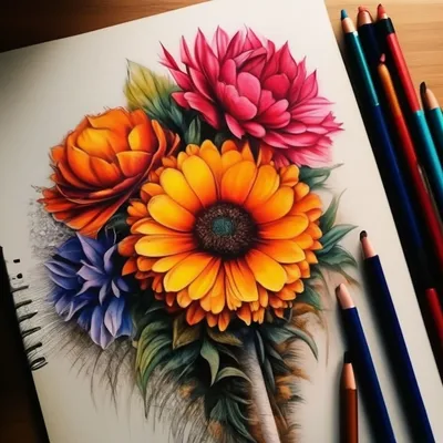 Эскиз цветов для срисовки» — создано в Шедевруме