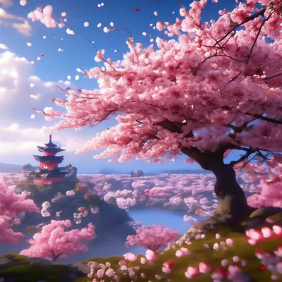 Цветущая сакура в солнечный весенний день | Премиум Фото