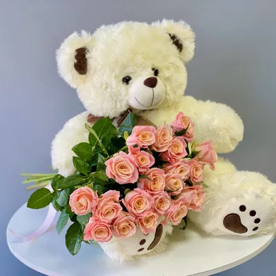 Купить Набор Букет из роз и Мишка в Туле в интернет-магазине цветов  мадамфлёр.рф