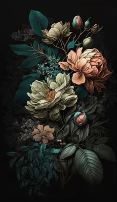 Рисунок цветы на темном фоне, обои на телефон | Art gallery wallpaper,  Vintage flowers wallpaper, Flower art images