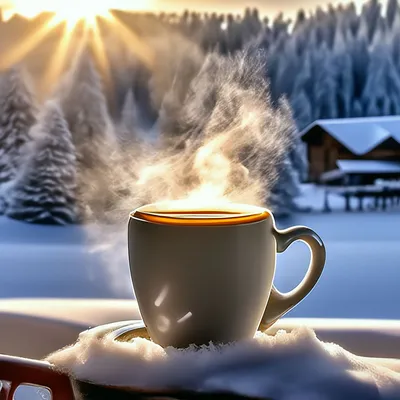 Зима утро кофе окно» — создано в Шедевруме