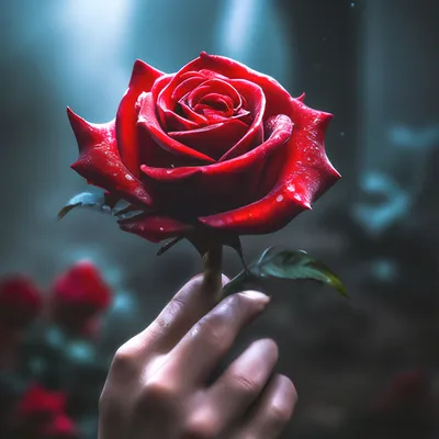 Красная роза в руке, 4к изображение…» — создано в Шедевруме