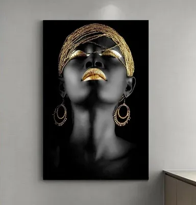 Картина на холсте Девушка в черном стиле золото арт