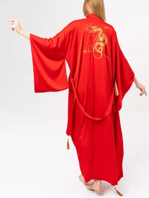 Халат женский в стиле кимоно \"Ti Tocco\" Дракон красный купить по выгодной  цене Екатеринбург
