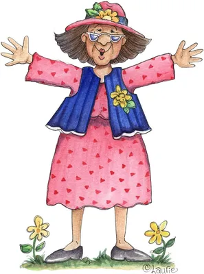 Иллюстрация Веселая бабушка в стиле 2d, детский, персонажи |
