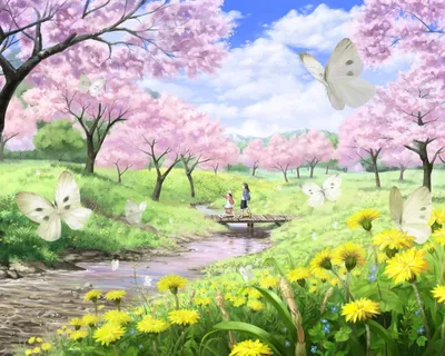 Download wallpaper spring, anime, garden, section art in resolution  1280x1024
