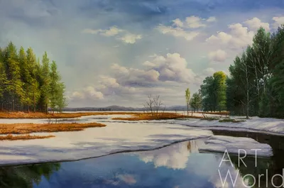 Картина Пейзаж маслом \"Весна. И тают льды неспешно...\" 60x90 AR150817  купить в Москве