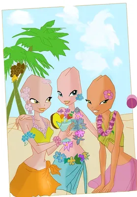 Красивый манекен Винкс с фоном 3 девушки на пляже 🎨 Картинки для срисовки.