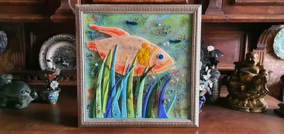 Картина из янтаря \"Золотая рыбка\"