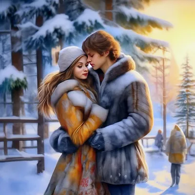Картинки парень, девушка, влюбленные, под зонтом, снег, ночь - обои  1280x1024, картинка №219623