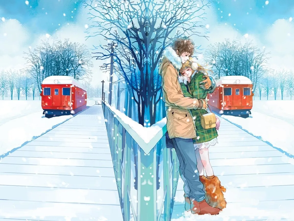 Счастливо прощание. Романтические иллюстрации. Любовь зима арт. Влюбленные зимой.