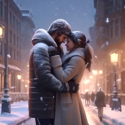 Картинка Мужчины любовники целует два Зима шапка Любовь Девушки