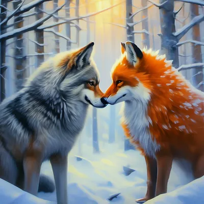 Волк и лиса, любовь, вместе, зимний…» — создано в Шедевруме
