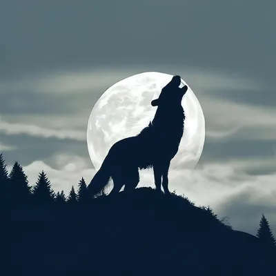 Силуэт волка воющего на луну. , …» — создано в Шедевруме