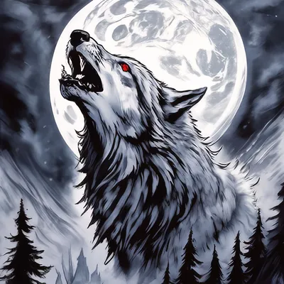 Силуэт волка воющего на луну - 70 фото