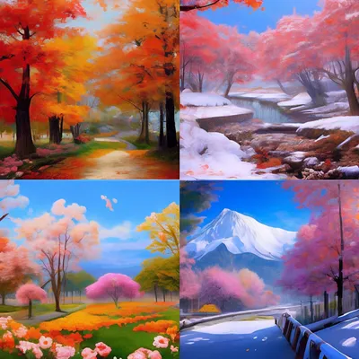 Подсказка для раскраски \"Времена года: зима, весна, лето, осень\"