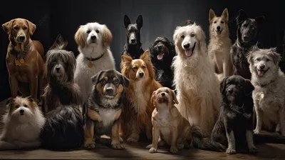 много собак стоящих на темном фоне, фото всех пород собак, собака, домашний  питомец фон картинки и Фото для бесплатной загрузки