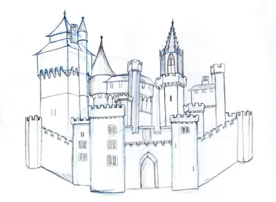 замок, нарисованный ребёнком с карандашом и ручкой Стоковое Изображение -  изображение насчитывающей рука, праздник: 233025519