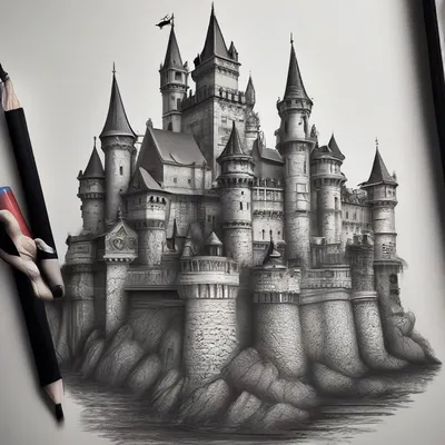Средневековый замок простым карандашом» — создано в Шедевруме