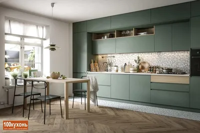 Кухня \"Берн\" матовая пастельно- зелёного цвета под потолок | 100 Кухонь