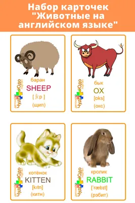 Карточки с картинками \"Животные\" на английском языке