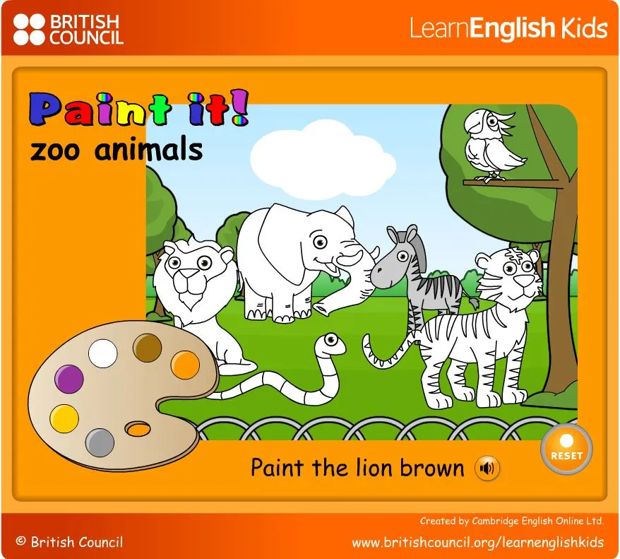 Английский язык животные игра. Zoo Paint. British Council learn English Kids 2017 animals.