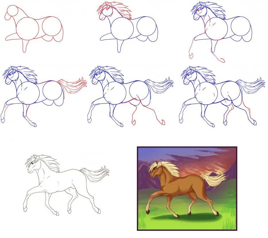 Рисование лошади. Поэтапное рисование лошади для детей. Урок рисования карандашом лошадь. Как рисовать лошадь поэтапно.