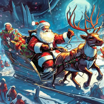Дед Мороз едет на санках …» — создано в Шедевруме