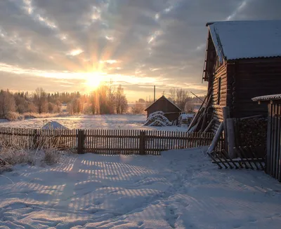 Ночная деревня зимой - 71 фото