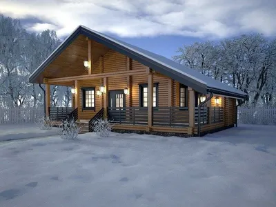 Деревянные дома в лесу зимой - 81 фото
