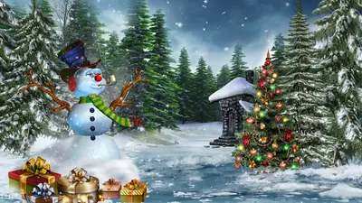 Новый год, Новый Год, Зима, Ёлка, Снеговик, Ель, Подарки, Снег (4000x3000)  - обои для рабочего стола