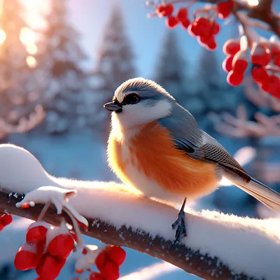 ❄️зима птицы на заснеженной ветке …» — создано в Шедевруме