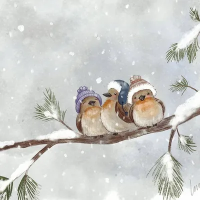 Мультяшные зимние птицы - 69 фото