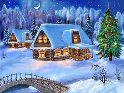 Скачать 800x600 дом, елка, снег, зима, новый год, мост, рождество, открытка  обои, картинки pocket pc, pda, кпк
