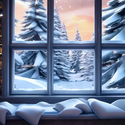 Девушка сидит на окне. За окном зима, город. Падает снег. Девушка в джинсах  босиком. Вечер, ночь. Девушка грустит или мечтает Stock-Foto | Adobe Stock