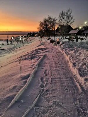 Купить картину Зимний закат у деревни в Москве от художника Быков Виктор