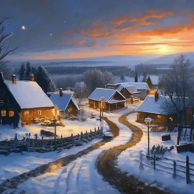 Зимний вечер в деревне на хуторе …» — создано в Шедевруме