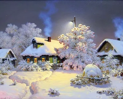 Зимняя деревня рисунок - 56 фото
