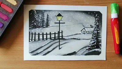 Картинки зимы нарисованные карандашом фотографии