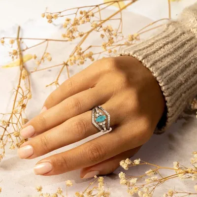 Кольцо с бирюзовым бриллиантом, 3 шт., набор колец с бирюзовым бриллиантом  для женщин, набор колец из драгоценного камня, штабелируемые кольца на  палец | AliExpress