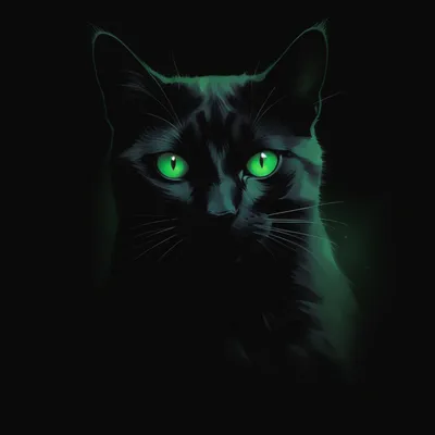 Черный кот с зелеными глазами во мраке | Пикабу