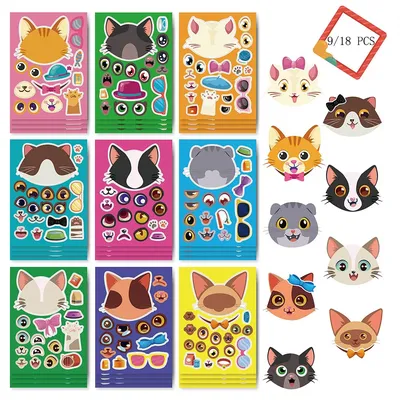 9/18 листов, милые наклейки с изображением кота в виде животного, кавайные  головоломки, мультяшные наклейки, сделай сам, сборка головоломки, детские  наклейки, развивающие игрушки | AliExpress