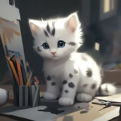 Милый котенок, рисунок,HD,3D,котик…» — создано в Шедевруме
