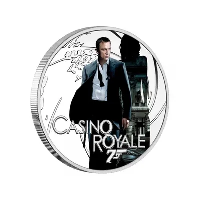 Джеймс Бонд - Казино «Рояль»\". Тувалу 1/2 $ 2022 года. 99,99% серебряная  монета с цветной печатью, 15,553 гp. @ Магазин монет - Королева Монет