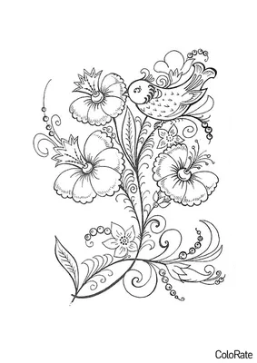 Раскраска Хохломская роспись с цветами распечатать - Хохлома