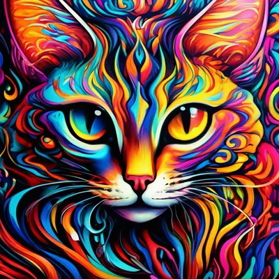 Психоделические коты,яркие кислотные …» — создано в Шедевруме