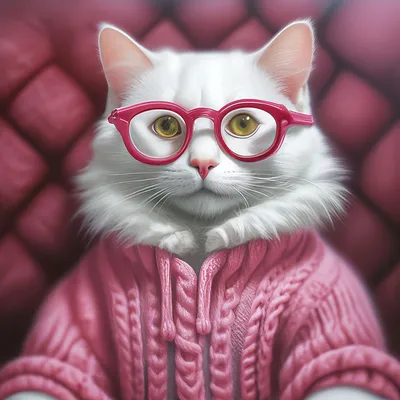 Гиперреализация, белая кошка в очках…» — создано в Шедевруме