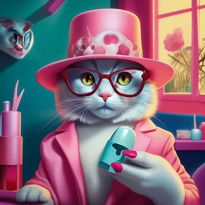 Кошка в очках и шляпе делает …» — создано в Шедевруме