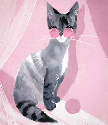 Кошка в розовых очках в стиле Реклама Персонажи, Животные, Книжная